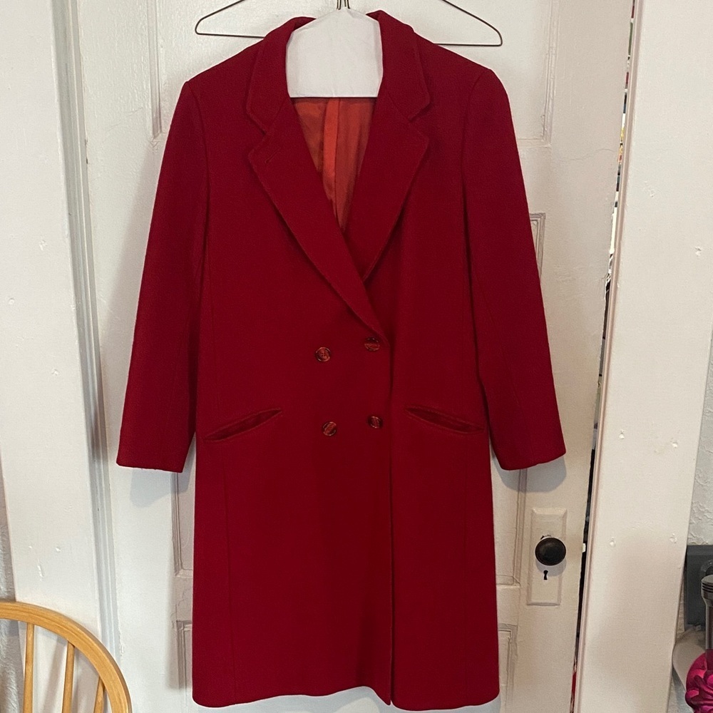 USA Made! Rare Red Double-Breasted Women's wool coat
